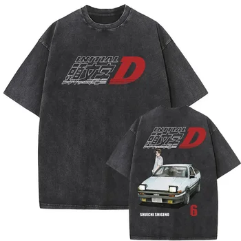 Anime Drift AE86 Počiatočné D Fujiwara Takumi Grafické Tlače T-shirt JDM Racing Skyline GTR R34 RX7 Tričko Male Vintage Umyté Tees