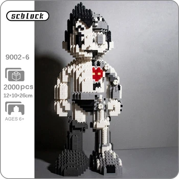 SC 9002-6 Anime Astro Boy Mocný Atóm Čiernej A Bielej Ľavej Aorty Robot Bábika Mini Diamond Kvádre, Tehly, Budova Hračka Č Box