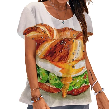 CLOOCL Módne Ženy T-shirt Chutné Sandwich Grafika 3D Vytlačené Tees Tlačidlo Zdobia Krátky Rukáv, Blúzky, Nadrozmerné Tričko