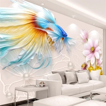 beibehang Vlastnú tapetu atmosféru 3d plastický rybka lotus šperky obývacia izba pozadí steny abstraktných de parede tapety