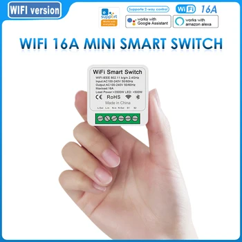 Wifi 16A MINI Smart Switch Podpora 2-pásmový ovládanie Časovač Prepínač Bezdrôtovej komunikácie smart Home Automation Kompatibilný so Alexa Domovská stránka Google
