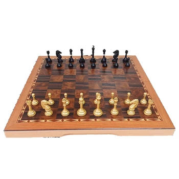 Luxusné Kovové Šach Prenosné Profesionálne Doskové Hry Skladacia Drevená Šachovnica Retro Ručné Šachové Figúrky Dekorácie