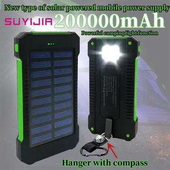 Nové Solar Power Bank 20000mAh Pre Batériu Mobilného Telefónu Veľké Kapacity Vonkajšie Kompas LED Núdzi Svetlo USB DC-5v