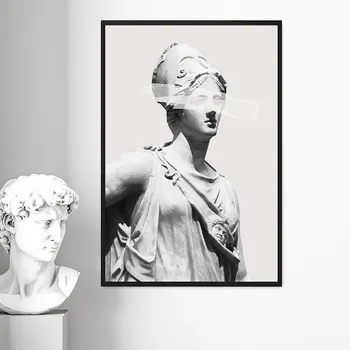 Vintage Athena Socha Plagát gréckej Mytológie, po ktorej Socha Maliarske Plátno Tlačiť Estetický Obraz na Stenu Umenia pre Domáce Miestnosti Dekorácie