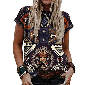Letné Geometrie Západnej Etnický Štýl T-shirt 3D Tlač Žena Streetwear, T Košele Harajuku Nadrozmerné Tees Topy Ženy Dievča Oblečenie