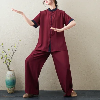Bavlnená posteľná Bielizeň Ženy Jogy Nastaviť Tai Chi Kungfu Bojové Umenie Jednotné Čínskej Tradičnej Mikina+nohavice Príležitostné Cvičenie Meditácie Nastaviť