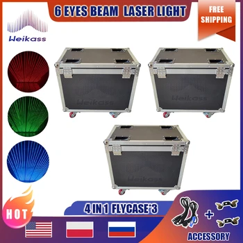 0 Daň 3ks Flycases Laser Pohyblivé Hlavy Svetlo Pohybujúce sa Laserový Lúč Svetla 6 Oči RGB Pohybujú Laser DMX Svetlo Profesionálne Vybavenie