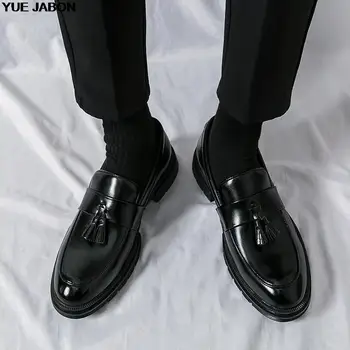 Čierna Hnedá Mužov je Platforma Mokasíny Strapce Business Šaty Strany Topánky Ručne vyrábané Zapatos Hombre Bežné Moccasins Jazdy Topánky
