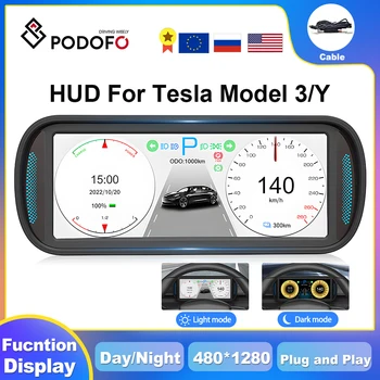 Podofo 6.8 palcový HD IPS Hud Head-up Displej Pre Tesla Model 3 / Y Prednom Displeji Palubnej dosky Rýchlomer Rozchod Klastra Plug and Play
