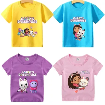 Gabby domček pre bábiky T-shirt pre Deti Dievča Cartoon Bavlna Tees Anime Letné Top Tematické Narodeniny Oblečenie O-krku Krátky Rukáv Darček