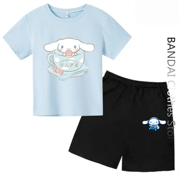 Chlapci Dievčatá Anime Cinnamoroll Tričko Deti Oblečenie Cartoon Topy Sanrio Hello Kitty T-shirt Nastaviť Letné Krátke Rukávy Ženy Tees
