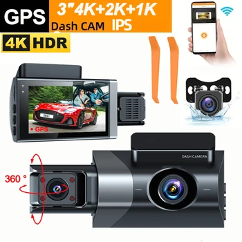 4K Dash Cam pre Autá GPS 3Lens Auta Dvr Predná a Zadná Kamera pre Vozidlo WIFI videorekordér Parkovanie Monitor Auto Assecories