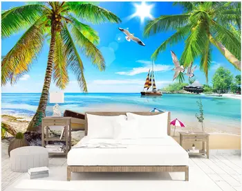 Vlastné foto nástenná maľba 3d tapety na More, výhľad na coconut tree plachtenie island scenérie dekor obývacia izba tapety na steny 3 d v kotúčoch