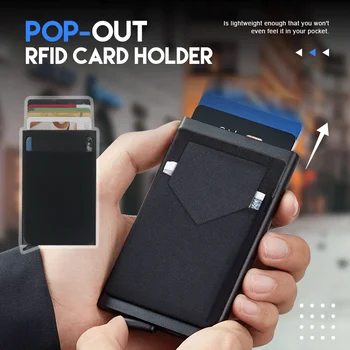 Tenký Hliníkový Peňaženka S Pružnosť Späť Puzdro ID Kreditnej Karty Držiteľ Mini RFID Peňaženky Automaticky Pop Až banková Karta Prípade