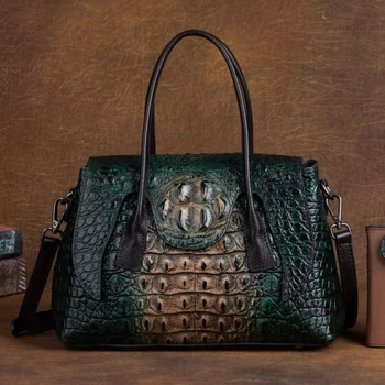 Retro Alligator Vzor Luxusné Kabelky Ženy Tašky Dizajnér Pravej Kože Tote Bag Lady Ručne Maľované Ramenný Crossbody Tašky