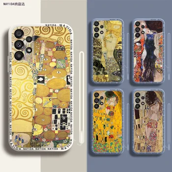 Mäkké Silikónové Telefón Puzdro Pre Samsung A14 A24 A34 A54 A53 S23 Plus Ultra Luxusný Modrý Kryt Gustav-Klimt-Tapety-Gustav-Klimt