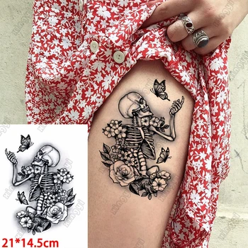 Nepremokavé Dočasné Tatto Nálepky Kostry Lebky Ruže Kvet Flash Tetovanie Ženy Vrana Mesiac Motýľ Body Art Rameno Falošné Tetovanie Mužov