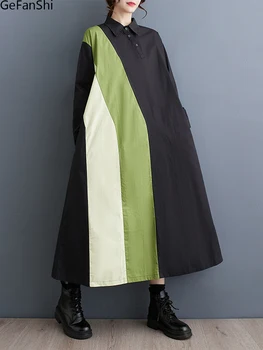Nové Jeseň Jar Patchwork Príležitostné Voľné Tričko Šaty Žien Dlhý Rukáv Fashion Šaty Elegantné Dámske Oblečenie Vestidos Župan