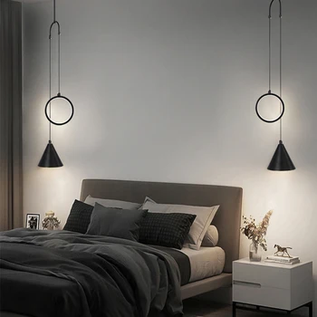 Dlhý riadok malý prívesok lampa Nordic LED tvorivý Krúžok, trojuholník tienidlo posteli visí lampa v Teple Domova Svietidlo