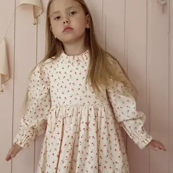 2023 Jar a na Jeseň Dievčenské Čistej Bavlny British Voľný čas A-line Šaty Flower detské Šaty flower girl šaty
