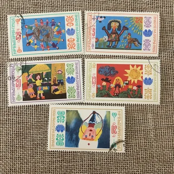 5 ks/Set Bulharsko Post Pečiatky 1985 Vybrané Diela detských Malieb Označené Poštových Známok na Zber