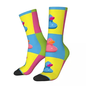 Šťastný pánske Ponožky Pop Art Vintage Gumená Kačička Street Style Bežné Posádky Ponožky Darček Vzor Vytlačené