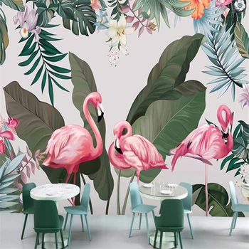 Vlastné 3D nástennú maľbu, Tapety Banán Leaf Flamingo, Spálne, Jedáleň, Obývacia Izba samolepky na stenu Fotografie, 3D Stenu papier domáce Dekorácie