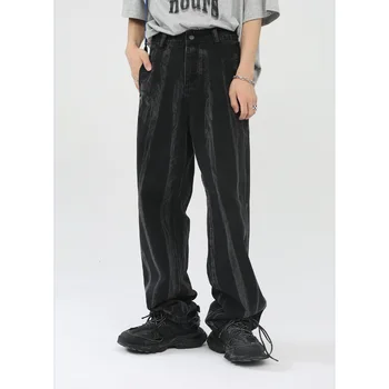 Retro módne značky, hip-hop high street umyté rovné džínsy mužov voľné širokú nohu nohavice