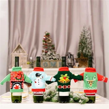 Vianočné Fľaša Vína Decor Set Santa Claus Snehuliak Jeleň Fľaša Kryt Oblečenie Kuchyňa Dekorácie na Vianoce, Nový Rok Večere