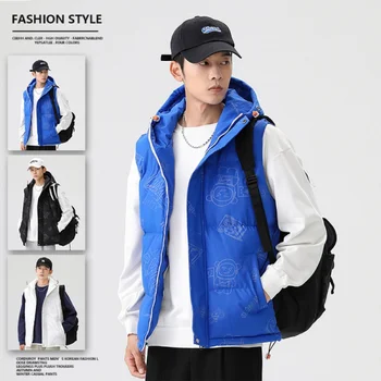 Teplé winterfashionable2023 bavlna vest pánske kabát jesenné a zimné módne značky high street hip hop Pu Shuai sleepveless uli