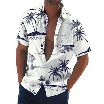 Nové Havajské Košele pánske 3D Tlač Coconut Tree Krátky Rukáv Bežné Tričko Pláži T-shirt Veľké T-shirt pánske Oblečenie