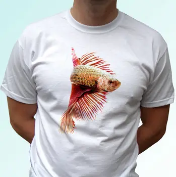 New Vysoká kvalita 100% bavlna Boj Fishs Biele Tričko Animal Tričko - Pánske Priedušný Hornej, Voľné Ležérne Pánske T-shirt S-3XL