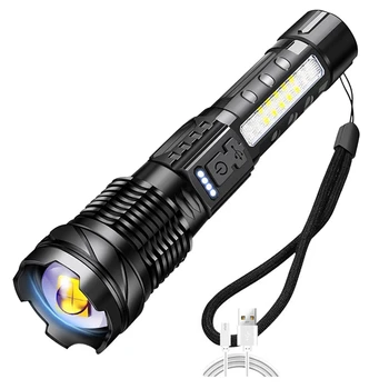 Vysoká Silné LED Baterku, USB Typ-C Nabíjanie Baterky Flasglight Vonkajšie Osvetlenie Zoomovateľnom Prenosné Svetelné Odlesky Svetla