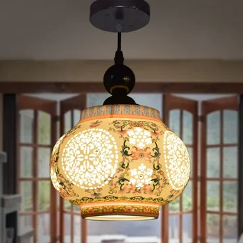 Čínsky Keramické Luster Farebné Ryža-Vzor Zdobený Porcelán Single-Hlava Obývacia Izba, Hala Keramické Stropné Lampy