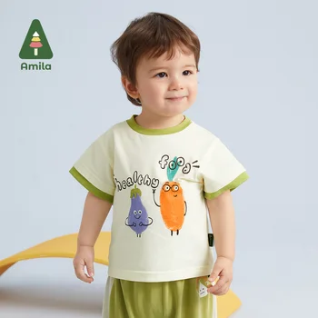 Amila Dieťa 2023 Lete Nové T-shirts Mäkké Bavlnené Oblečenie detské Oblečenie Baby Čaj Priedušná Roztomilý T-tričko pre Chlapcov, Dievčatá, Topy