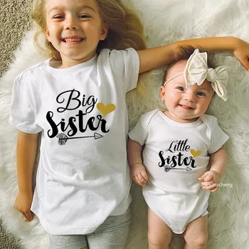 Big Sister Malá Sestra Rodiny Zodpovedajúce Oblečenie Letné Krátky Rukáv Deti T Tričko Baby Kombinézu Jumpsuit Súrodenec Sestry Oblečenie