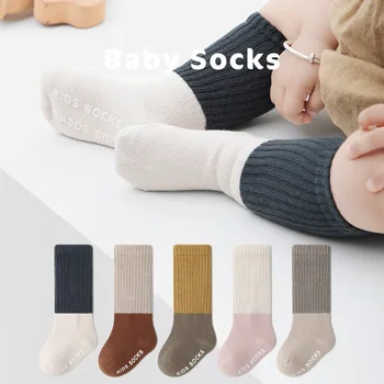 Baby Ponožky Jeseň a v Zime Nový kórejský Verzia Detí farebne označené, Non-slip Batoľa Ponožky Novorodenca Obyčajný Mid-trubice Ponožky