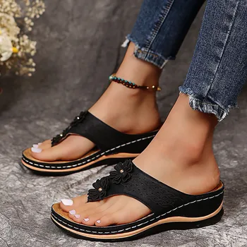 Nové dámske Papuče Módne Kvet Farbou Klin Flip-Flops Vonkajšie Platformu Non-slip Plážové Sandále Sandalias Topánky 2024