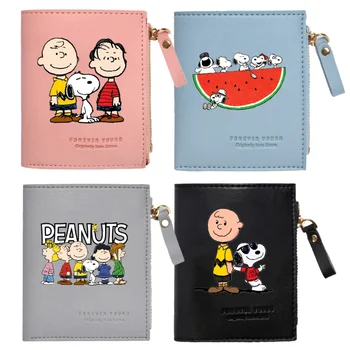 Snoopys Cartoon Zips, Náprsné tašky pre Ženy Anime PU Kožené Peňaženky Mincu pre Ženy Roztomilý Peňaženky ID Držiteľa Karty Kawaii Skladovanie Tašky