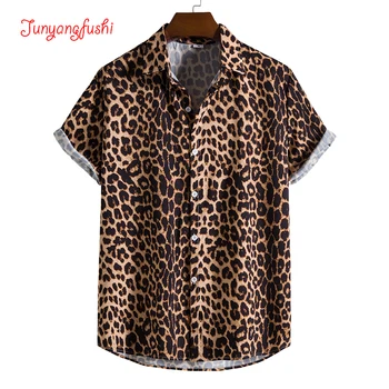 Leopard Kvetinový Tričko Mužov Camisa Masculina 2022 Značky Slim Fit Krátky Rukáv Havajské Košele Mužov Strany Pláži Ležérne Košele Muž 5XL