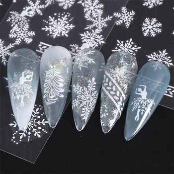 3D Snowflake Nail Art Obtlačky Biele Vianoce Vzory Samolepiace Nálepky Nový Rok Zimné Gél Fólie Jazdca Dekorácie Nechtov Umenie