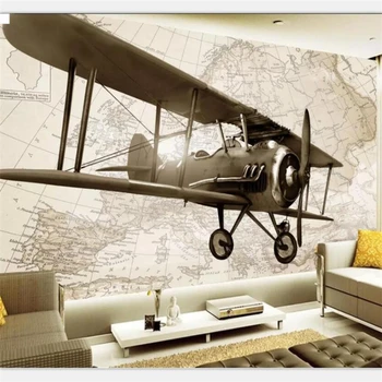 3DBEIBEHANG Tapety vlastné obývacia izba, spálňa tapety nástenná maľba ručne maľované retro lietadlo, TV joj, dekorácie