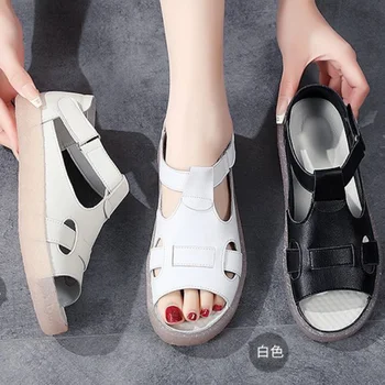 Ženské Otvorené Prst Platformu Sandále 2023 Lete Ríme T-popruh Ploché Bežné Sandále pre Ženy Vonkajšie Plus Veľkosť Dámy Topánky Sandales