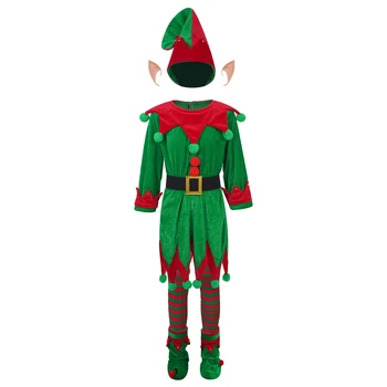 2023 Vianoce Deti, Dievčatá, Chlapcov Unisex Elf Kostým Červená Zelená Šaty 6Pcs Cosplay Príslušenstvo Nastaviť Karneval Party Nový Rok Oblečenie
