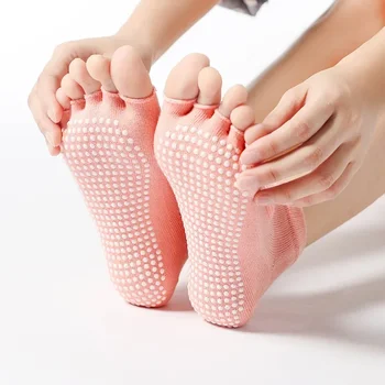Ženy Bavlna Jogy Backless Päť Prst Ponožky Priedušná Anti-Slip Silicone Šport Pilates Ponožky Gym Fitness Balet Papuče Tanec
