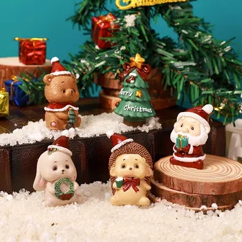 Vianočné dekorácie mini Vianočný stromček, snehuliak cartoon živice zvierat socha Ozdoby Domáce Dekorácie ploche fotografie rekvizity