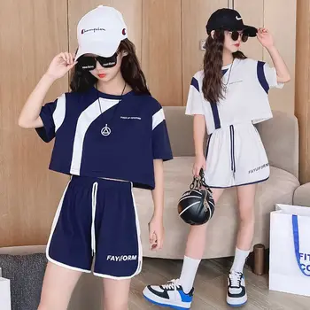 Dievčatá 2023 Nové Letné Bežné T-shirts+Šortky Športové Súpravy kórejský Štýl Tenký Voľné Mládež, Dospievajúcich Dievčat, Módne Oblečenie Oblečenie