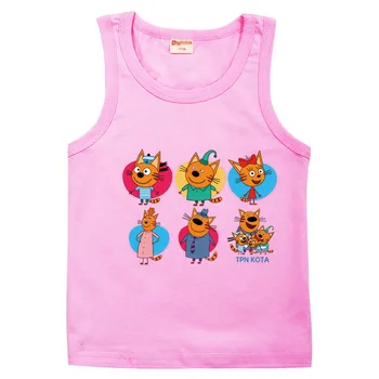 Cartoon Dieťa-e-mačky Print T Shirt Deti Tri Mačiatko ruskej Zábavné Oblečenie Baby Dievčatá Vesta Topy bez Rukávov Chlapci Letné Oblečenie