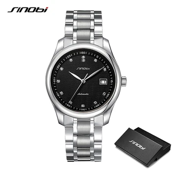 SINOBI Dizajnu Značky Luxusné Muži Hodinky Automatické Black Watch Mužov Nehrdzavejúcej Ocele, Vodotesné Business Šport Mechanické Náramkové hodinky