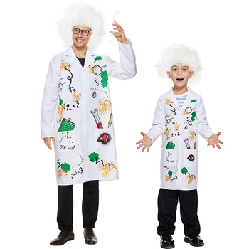 Unisex Dieťa bielom plášti s Parochňu Fancy Dress Up 2023 Dospelých Šialený Vedec Kostým Pre Rodinné Party, Karneval,